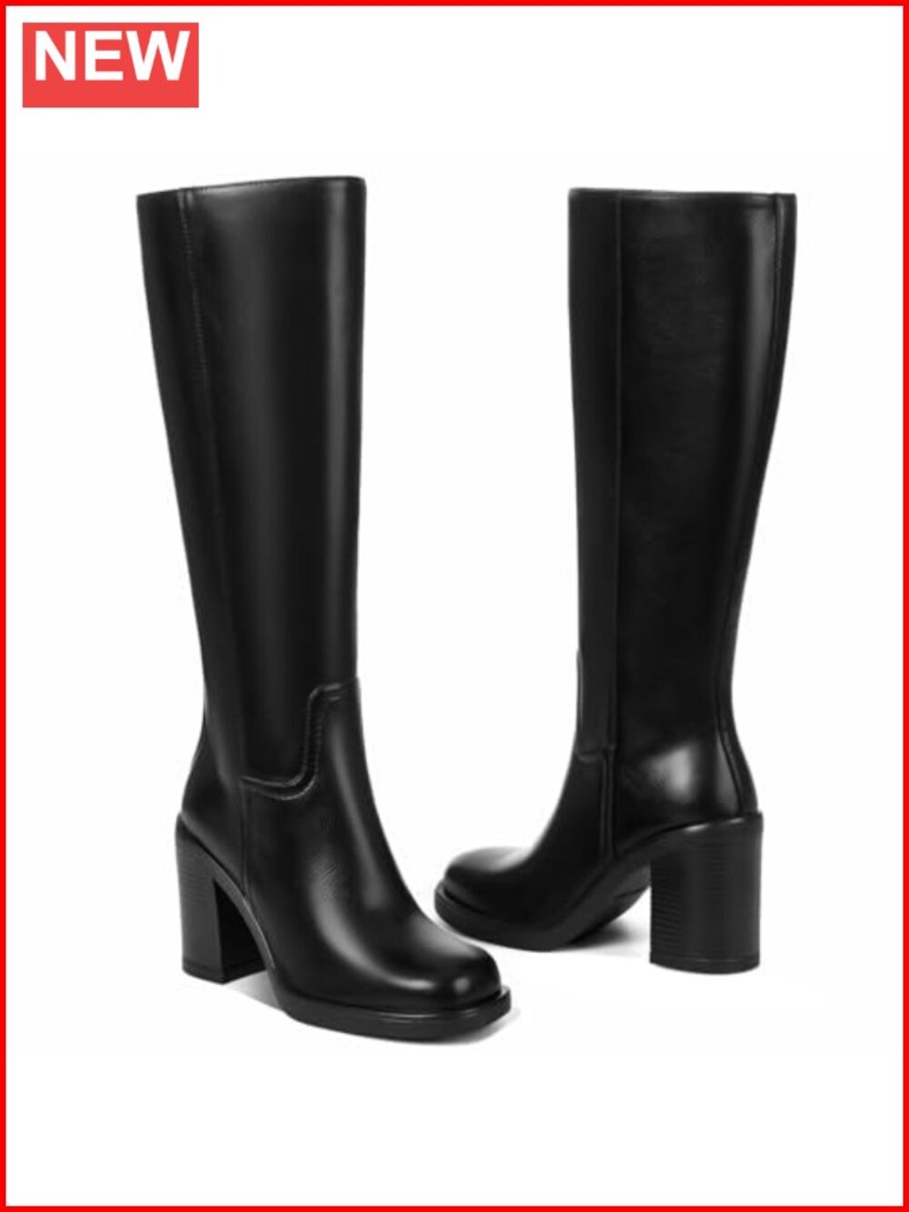 Women's Knee High Boots 3.54" Chunky Heel Tall Gogo Faux Leather